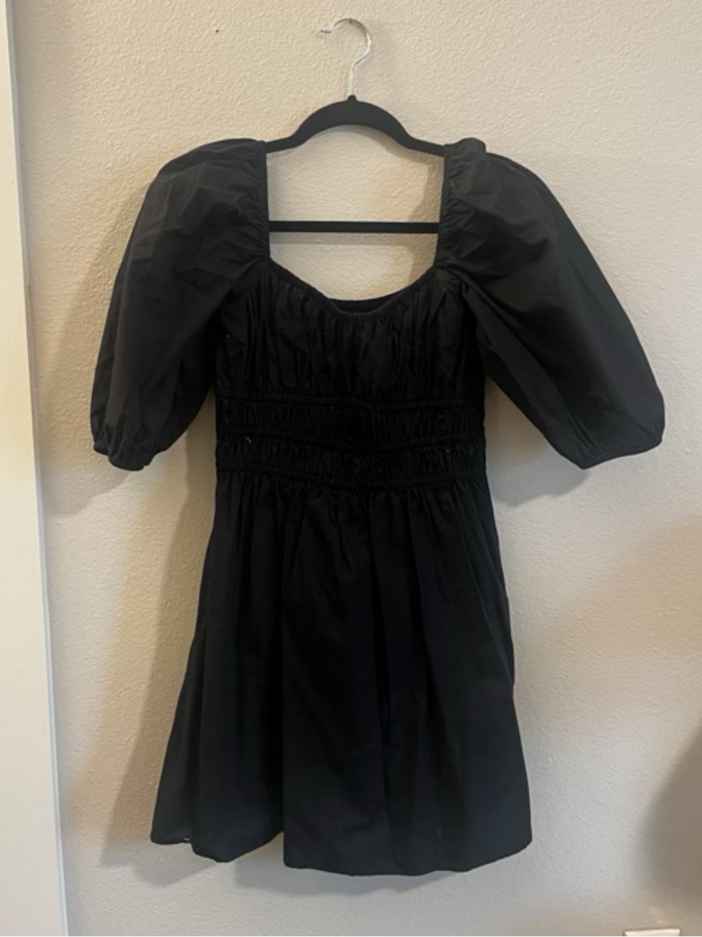 Faithfull The Brand Marinelli Mini Dress Black Puff Sleeve Size L